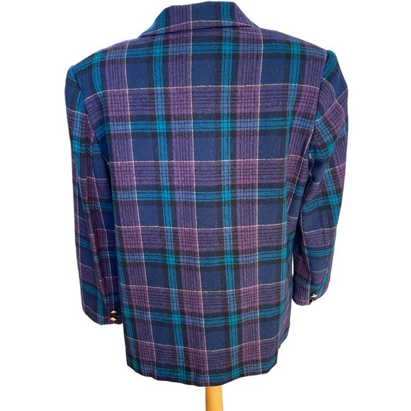 Southern Lady Vintage Oversize Wool Blend Tartan Plaid Blazer Fall Aesthetic-16P - Picture 8 of 12